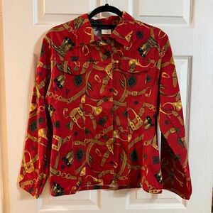 Breeches Vintage Red and Gold Equestrian Patterned Long Sleeve Jacket